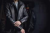 AD-03 Sheepskin British Asymmetry Jacket - Black(茶芯) - May club